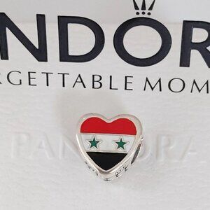 Pandora Syria Flag Silver Heart Charm Bead with box